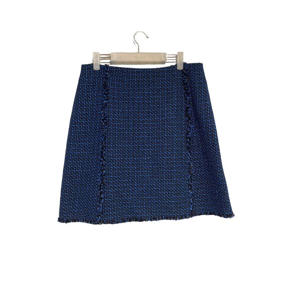 Hugo Boss Navy Tweed Fringe Vomanda Skirt Size 10